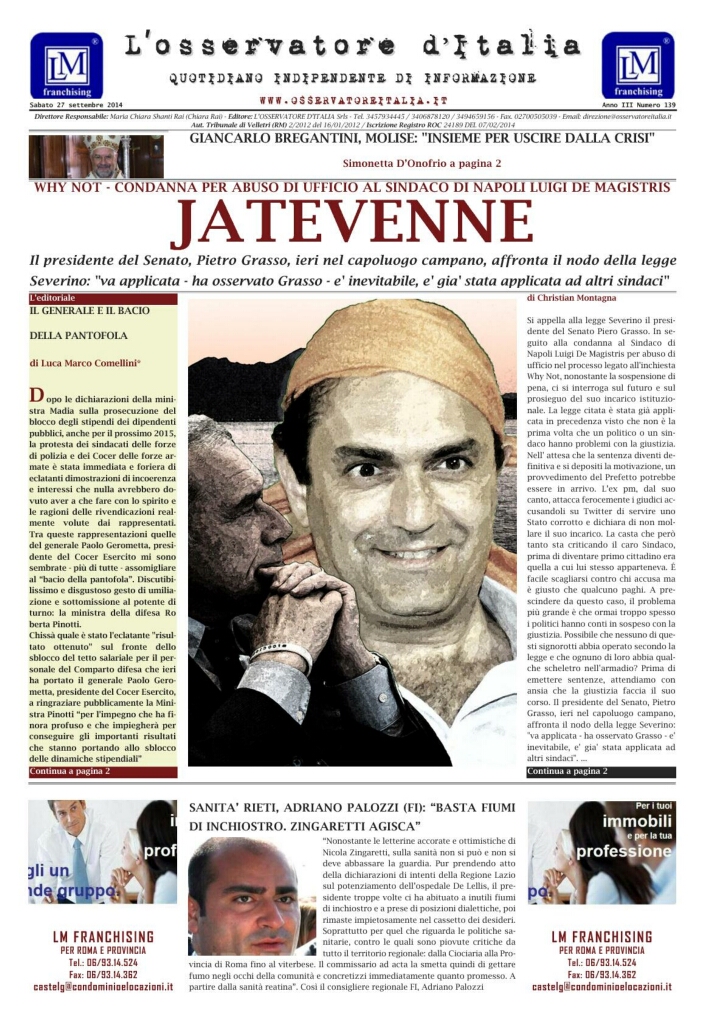 L'osservatore d'Italia edizione del 27 Settembre 2014